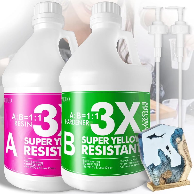 Puduo Crystal Clear Epoxy Resin 1 Gallon Kit with Pump, Anti-Yellowing Resin for Art, Jewelry Making, Casting, Silicone Molds, Crafting - Image 1